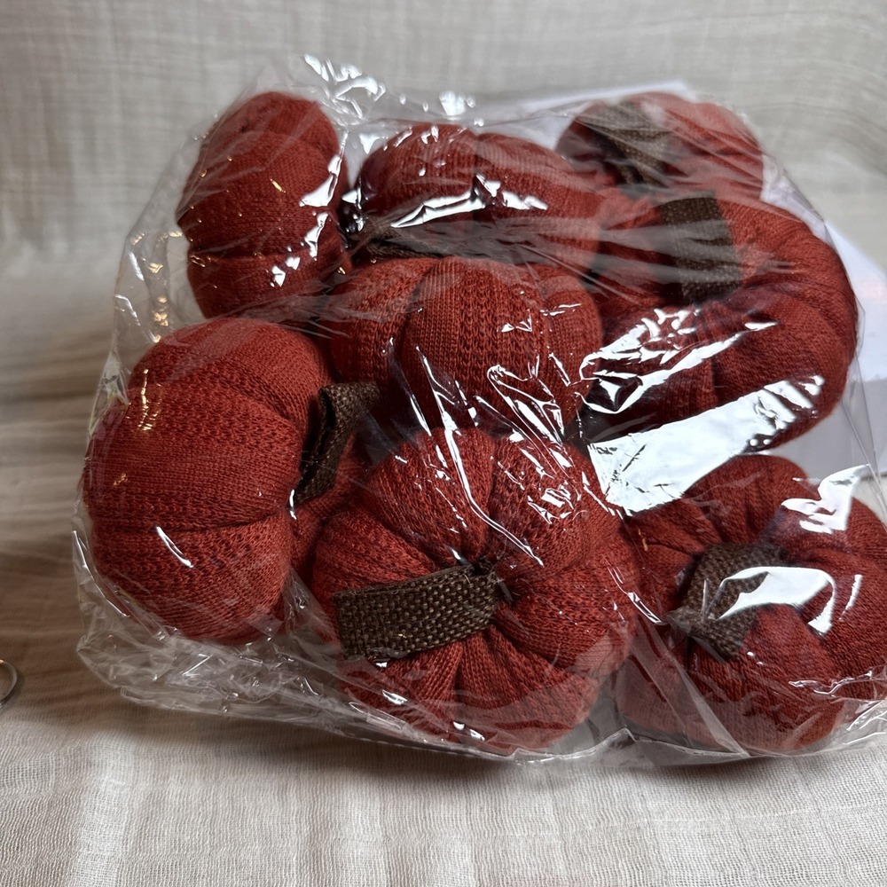 Your Heart's Content Set of 8 Mini Knit Pumpkins Orange Fall Harvest Decor 4"